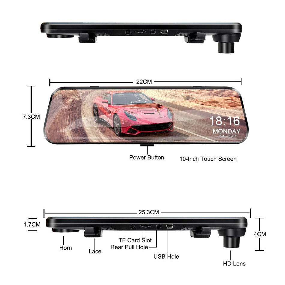 X2 10 Inch Car DVR Mirror Video Recorder 1080P+1080P Touch Screen Dashcam For Car Dual Lens