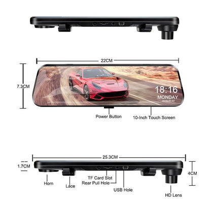 X2 10 Inch Car DVR Mirror Video Recorder 1080P+1080P Touch Screen Dashcam For Car Dual Lens